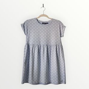 Vineyard Vines Girls Dress M 12–14 Blue White Floral Windowpane Short Sleeves